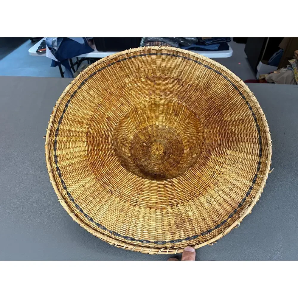 Vintage Handwoven Asian Rattan Sun Hat Large Woven Rice Hat Decorative Wall Art